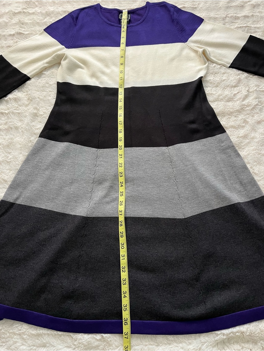 Jessica Howard Printed Colorblock Knit Dress in Purple, White & Gray (Size L) - Picture 5 of 8